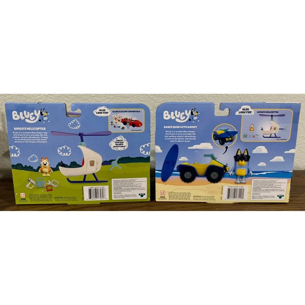 Bluey Bingo's Helicopter Vehicle + Beach Squad w/ Bandit Set of 2